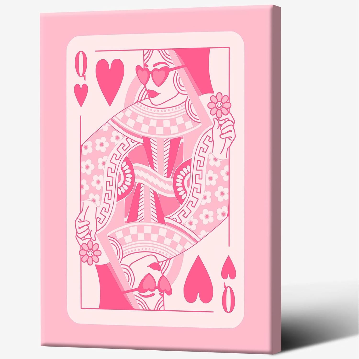 DVBOCS Funny Preppy Playing Card Canvas Wall Art Pink Queen Of Hearts Poker Aesthetic Posters Game Room Prints Painting Retro Trendy Modern Decor For Teen Girl Bedroom Dorm 12x16in Framed