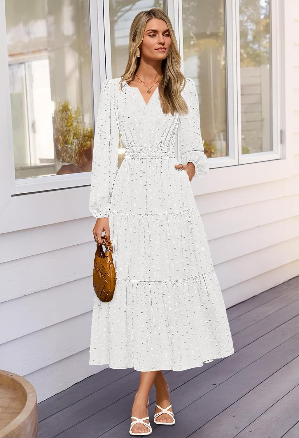 MEROKEETY Women's Fall Long Sleeve Maxi Dress 2026 Boho Ruffle Tiered Swiss Dots Wedding Guest Cocktail Long Dresses