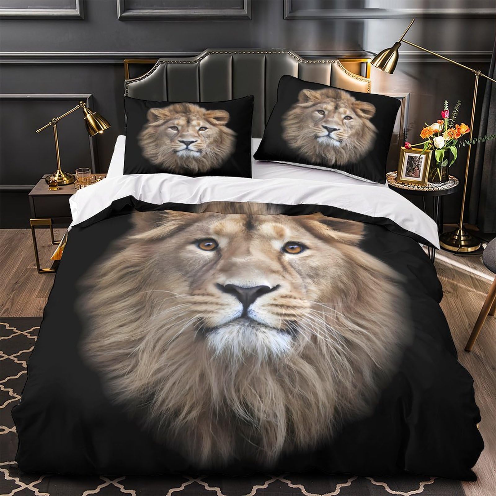 Housse de couette lion 135x200 microfiche avec taie pour lit simple