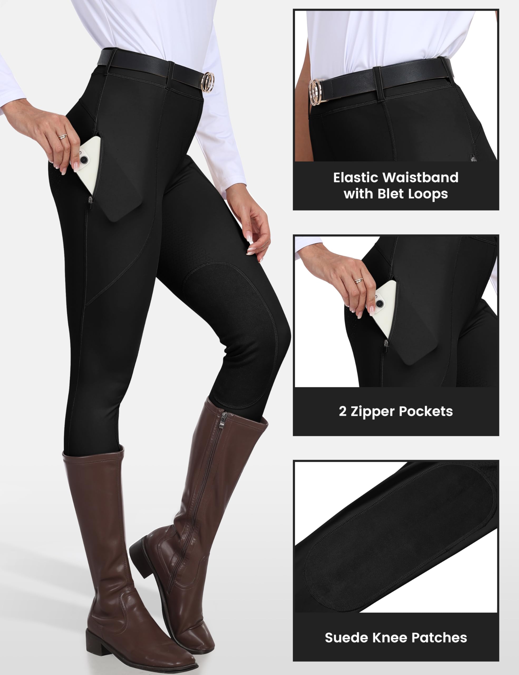 MoFiz Pantalon Mujer Riding Breeches Full Silicone Trim Stretch Zipper Pocket