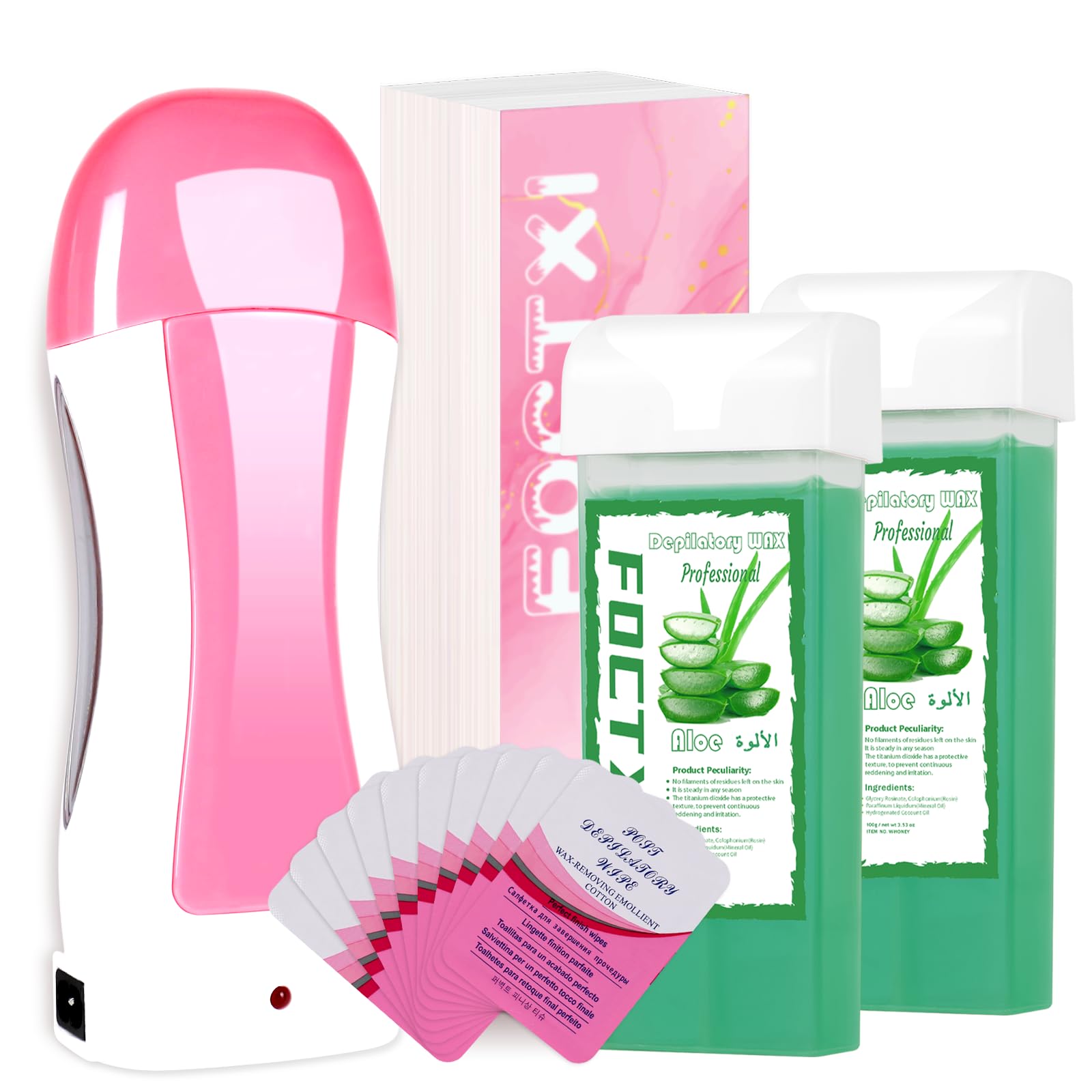 View 1 of *** MISSING CORD*** FOCTXI Roll On Wax kit, Wax Roller Kit for Hair Removal, Waxing Kit for Women All Skin Types with ?ax Warmer, 2 Aloe Vera ?ax Cartridge, 100 Non-Woven ?ax Strips & 10 Wipes