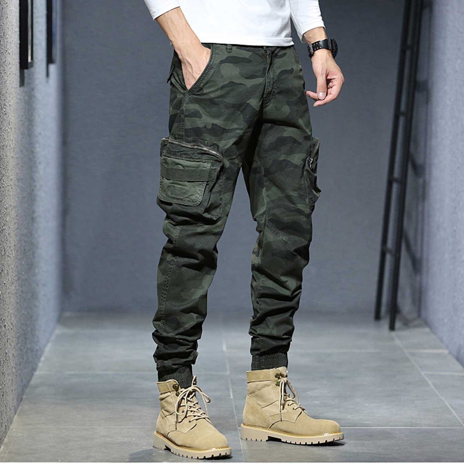 SRZYMJ Cargohosen Für Herren Jogginghose für Freizeithosen Outdoor Kleidung Trainingshose mit reißverschluss sporthosegröße Fitness Sweathose Softshellhose Thermohose Winter Trekkinghose Grün
