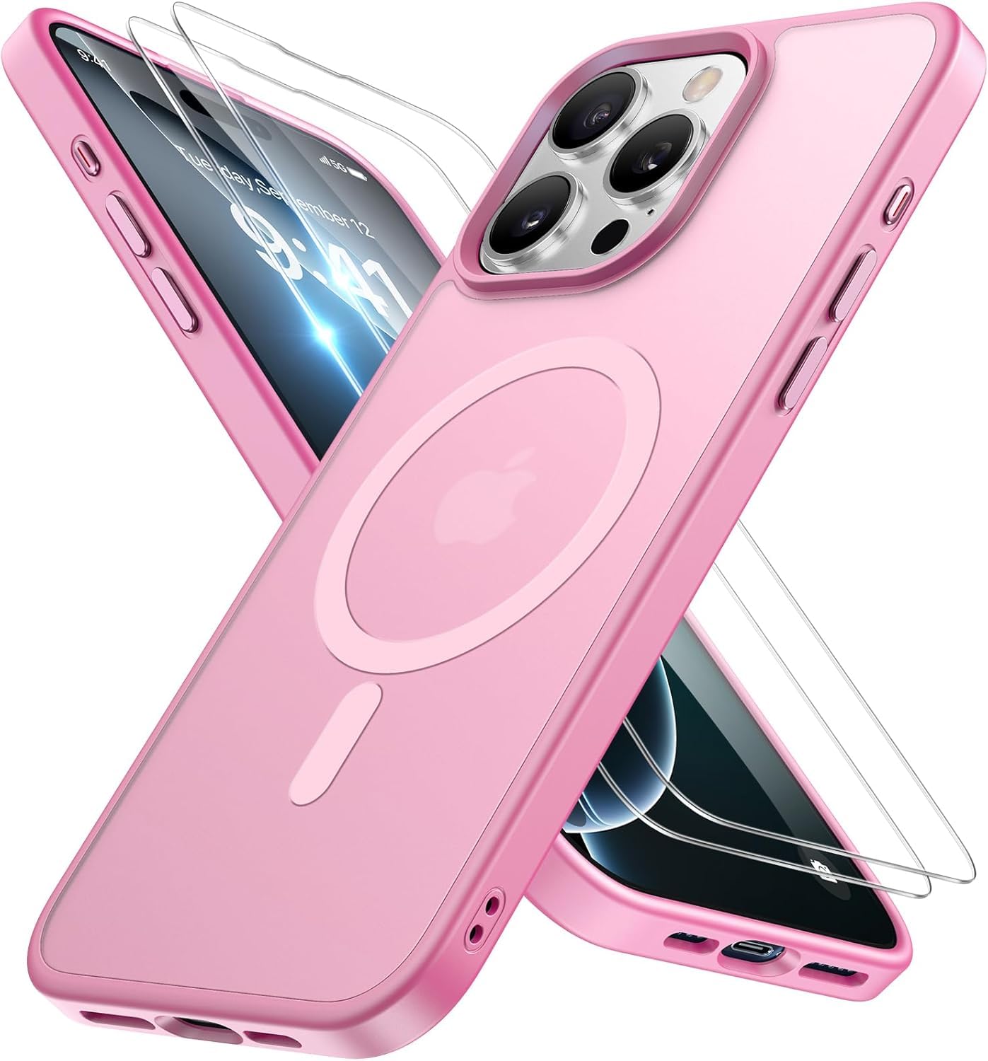 miracase Magnetic for iPhone 17 Pro Max Case with Screen Protector [Compatible with MagSafe] Slim Thin Phone Case Military-Grade Protected for 17 ProMax Cover Bumper 6.9", Pink