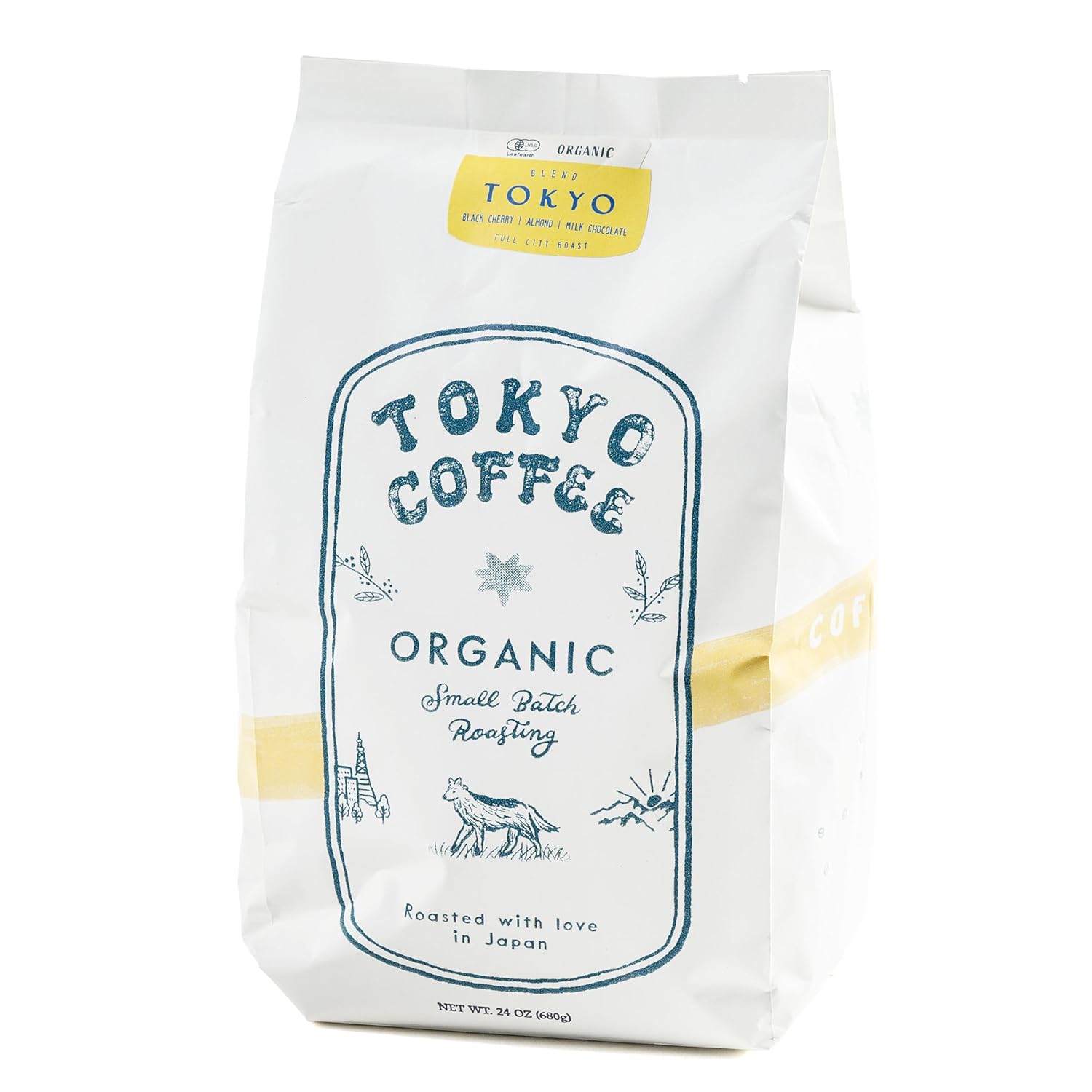 TOKYO COFFEE Organic Blend, Medium Dark Roast Whole Bean Coffee from Japan – 24oz Bag – Sweet and Smooth Signature Blend made with 100% Arabica Beans