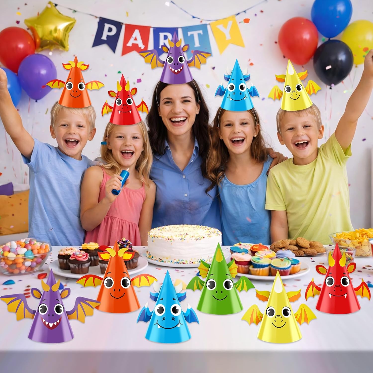 24Pcs Dinosaur Paper Hat Dragons Knight Party Hat Decor Medieval Photo Prop