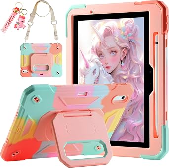 for iPad Air 11 Case M3 2025/ iPad Air 11 Case 2024 M2 with Pen Slot/360 Rotating Grip Magic Stand,Keychain/Shoulder Strap,Full-Body Rugged Cover for iPad Air 6th Generation Colorful