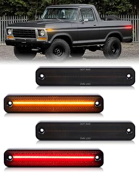 LED Side Marker Lights for Ford F100 F150 F250 F350 1973-1979,for Bronco 1978-1979,Econoline E100 E150 E250 E350 1975-1991,Smoekd Lens Amber/Red Front Rear Bumper Indicator Blinker Lamp,pack of 4