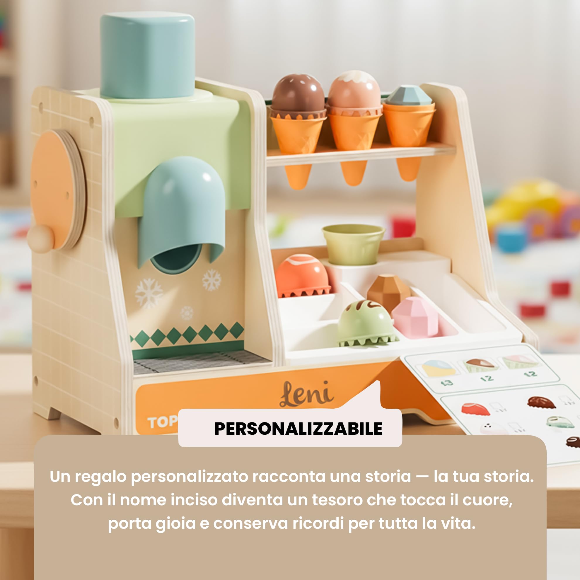 Personalizzabile Gelateria in legno “Negozio di Gelati” – Gioco del negozio & gioco di ruolo – per bambini dai 3 anni in su – personalizzato con nome – TOPBRIGHT