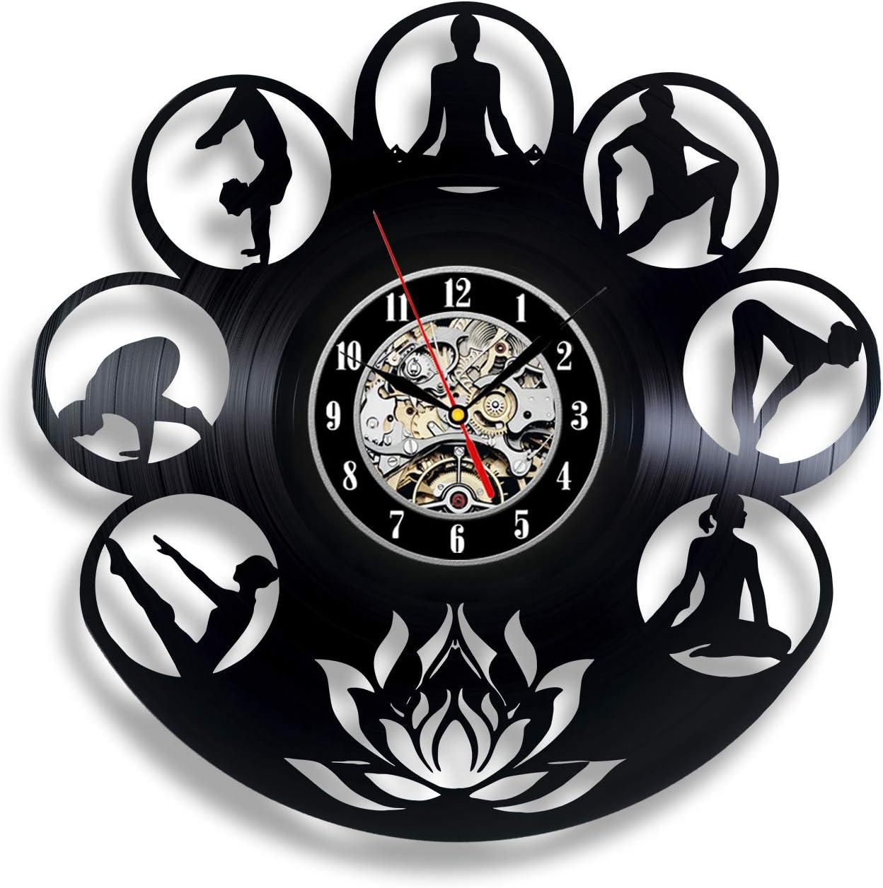 Yoga Pose Vinyl Record Clock Gifts for Students Birthday Party Decorations Wall Decal Pictures Lotus Om Ornament Girl Instructor Teaching Asanas Stickers Art