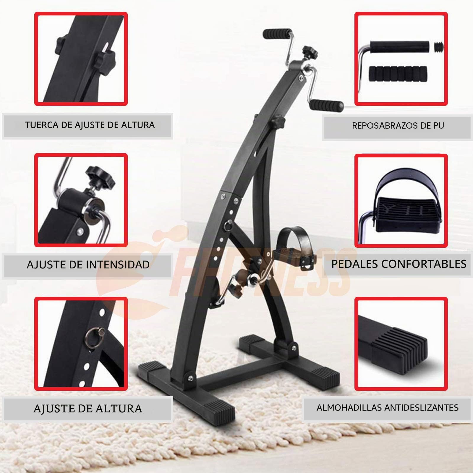 FFitness FMMD408N - Pedal para rehabilitación de Brazos y piernas, Doble Ciclo, Mini Bicicleta, Gimnasia, pasiva, Bicicleta estática, Manillar con Pantalla de cámara para casa, casa, Gimnasio