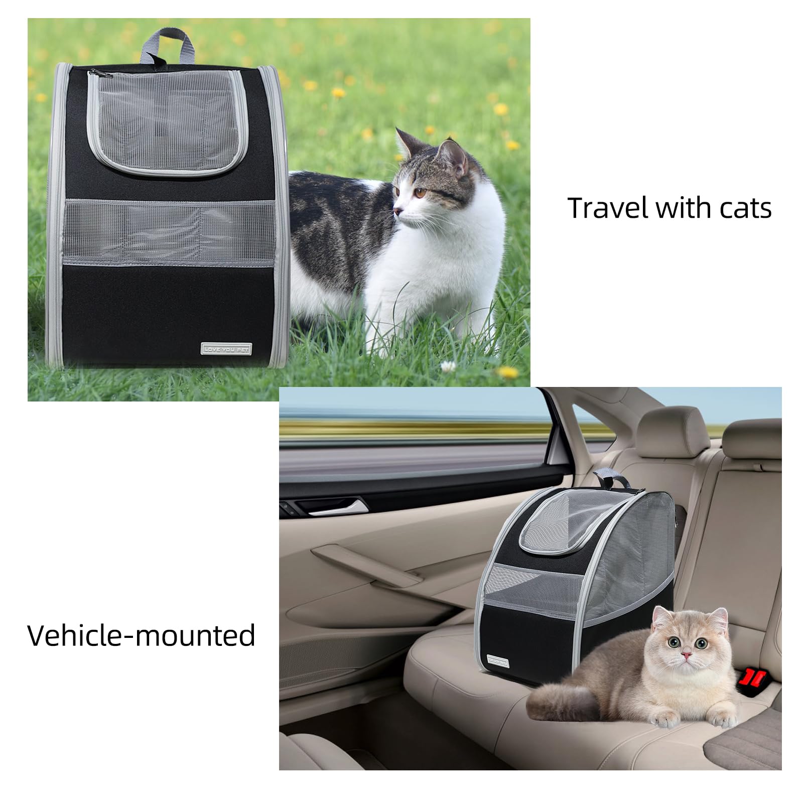 Bolsa de transporte para gatos, transportador de mascotas para gatos y perros, hasta 30 libras, bolsa de viaje plegable, mochila de gran espacio para viajes, color negro