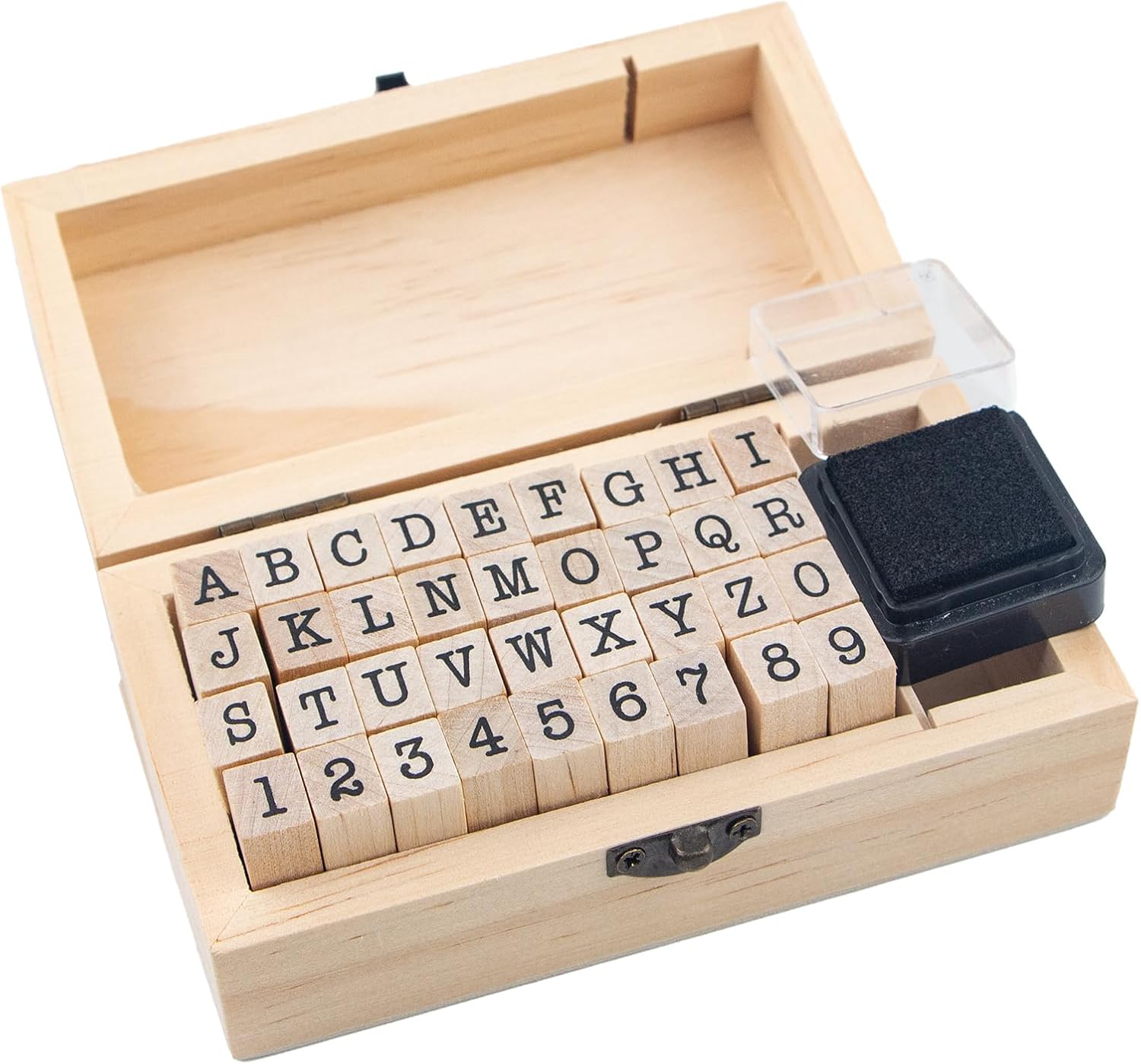 36 Pcs Small Wooden Rubber Stamps, Wooden Box Multipurpose Number Alphabet Letter Wood Rubber Stamp for Card Making, DIY Craft, Scrapbooking Supplie, etc