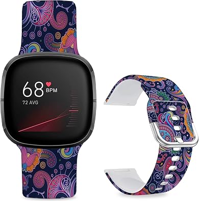 Floral Pattern Printed Cartoon Watch Bands Compatible with Fitbit Versa 4/ Versa 3/ Fitbit Sense 2/Sense Band Soft Silicone Sport Cute Strap Replacement Wristband for Men Women Teens.