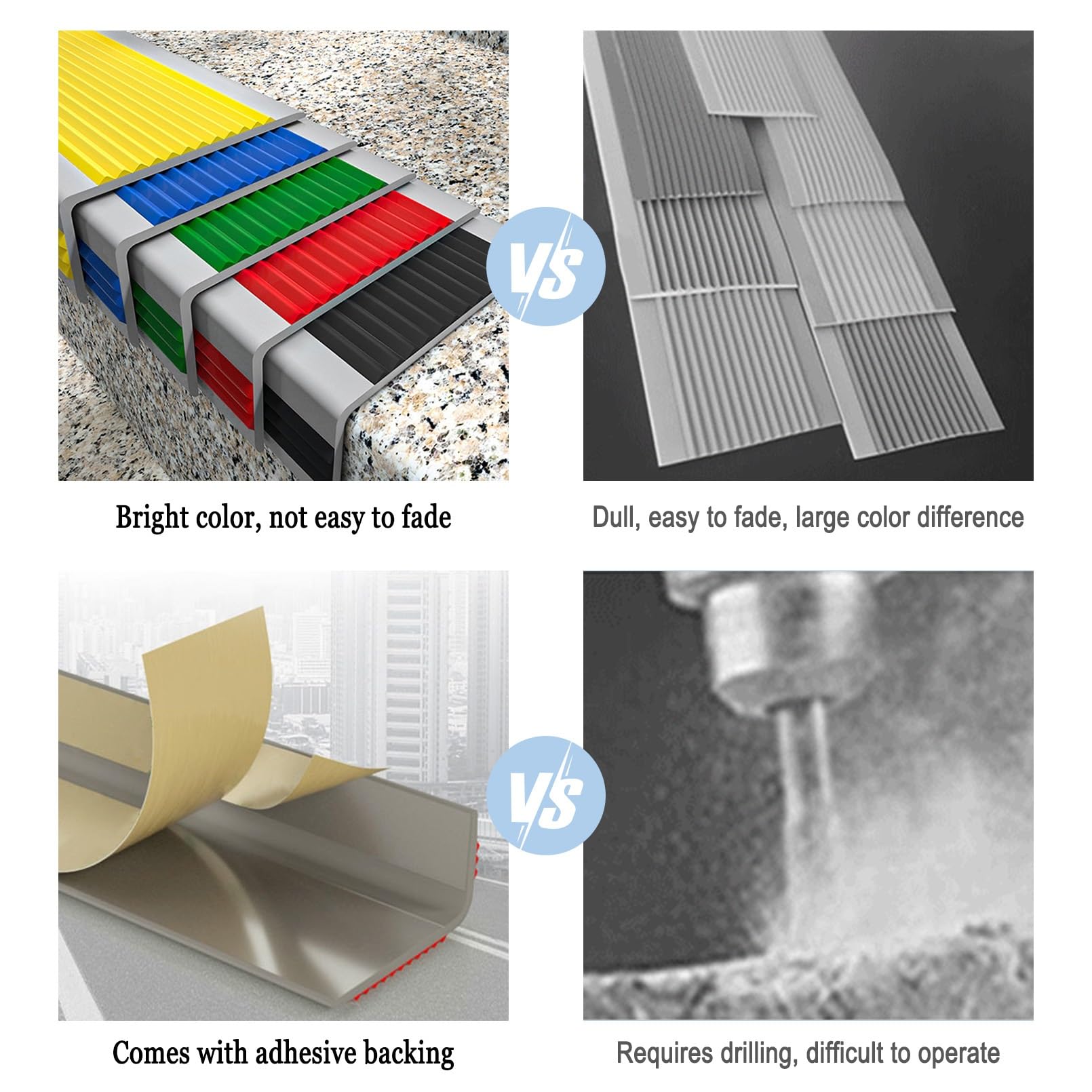 Perfil de Escalera de PláStico Autoadhesivo, Tiras Antideslizantes Para Peldaños, Para Escalones de Escaleras Y Borde de Piscina, Autoadhesivo de Borde Para Escaleras En Forma de L(Grayish blue,2.5m/9