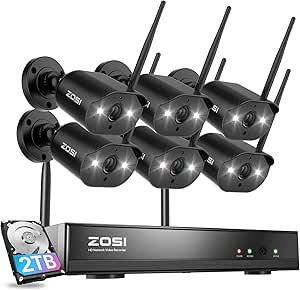 ZOSI 8CH 2K Wireless Security Camera System Outdoor Indoor, 6 X 3MP WiFi IP Camera with Color Night Vision, Plug-in, Spotlight, 2-Way Talk, Light & Siren Alarm, 2TB HDD for 24/7 Recording asin的图片