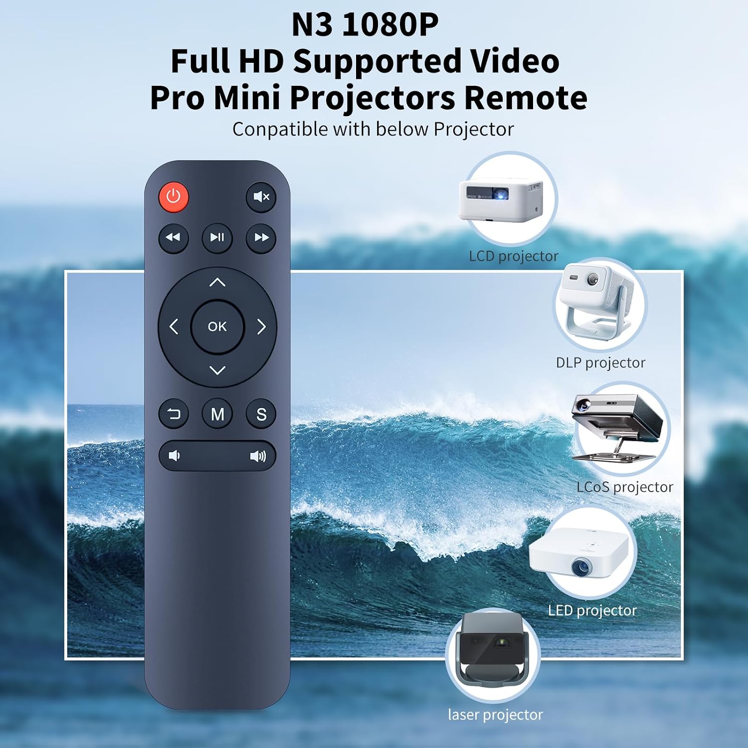 New Projector Remote Control Replacement for VoPLLS N3 1080P Full HD Supported Video Pro Mini Projectors image 2