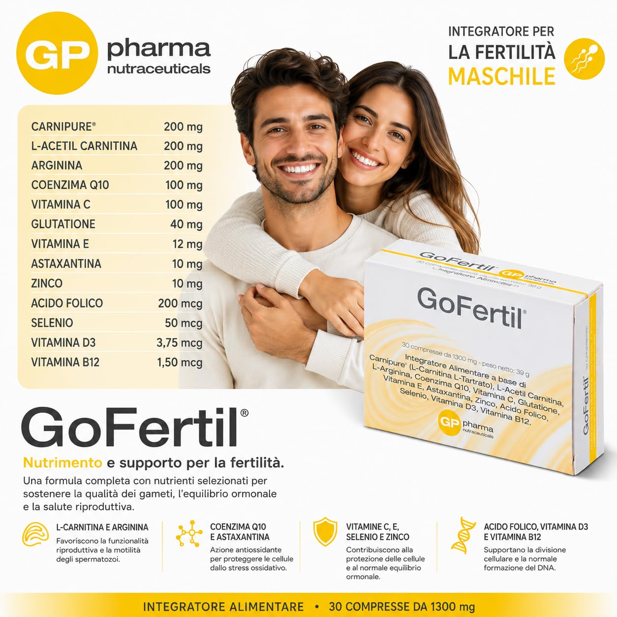 l carnitina da diarrea GoFertil® GP Nutraceuticals Male Fertility Supplement, L-Carnitine  Carnipure®, Arginine, Coenzyme Q10, Zinc, Selenium, Glutathione,  Astaxanthin, Vitamins C E D3 B12, Boosts Fertility : Amazon.it: Health &  Household