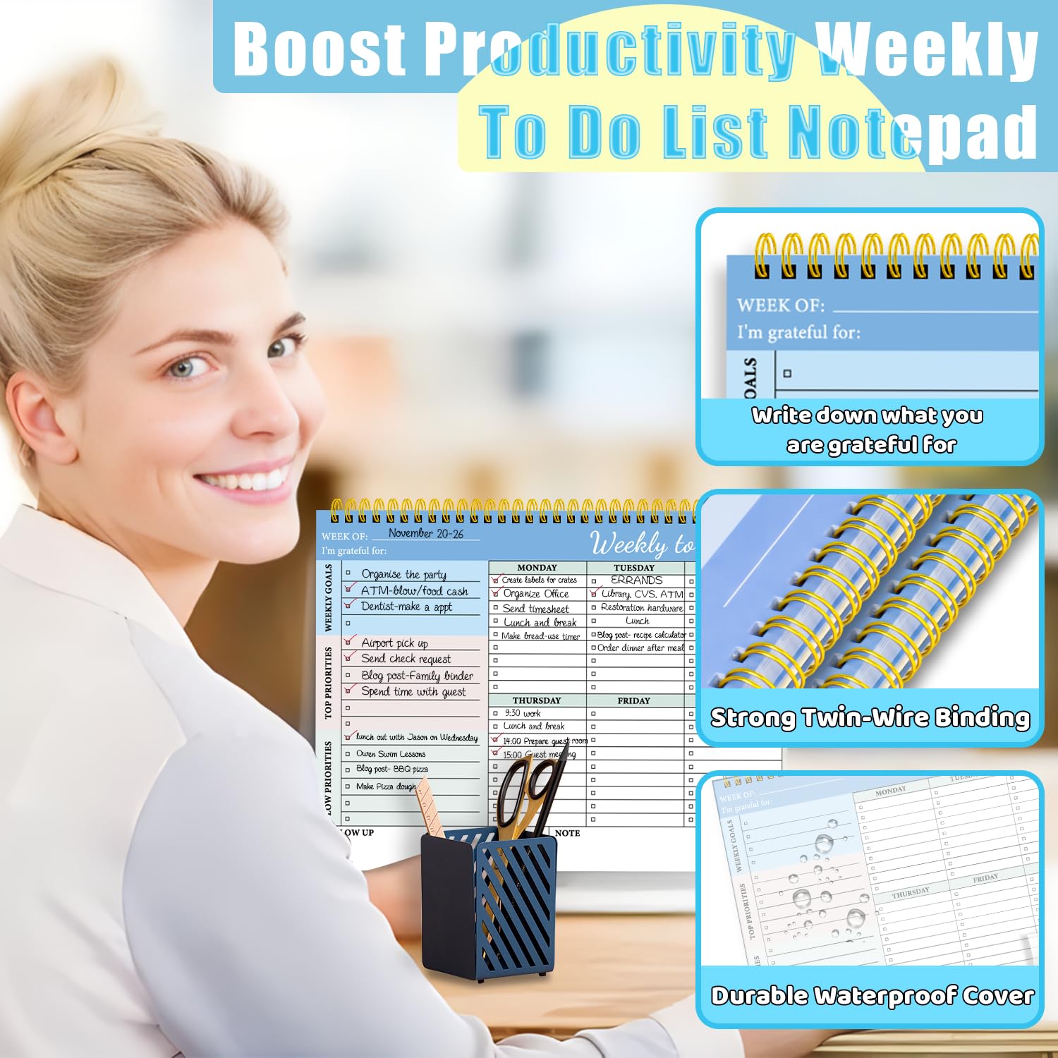 BLESWIN Weekly Planner Pad, To Do List Pad Undated 52 Sheets, 8.5" x 11" Weekly Planner Notebook Organizers - Image 4