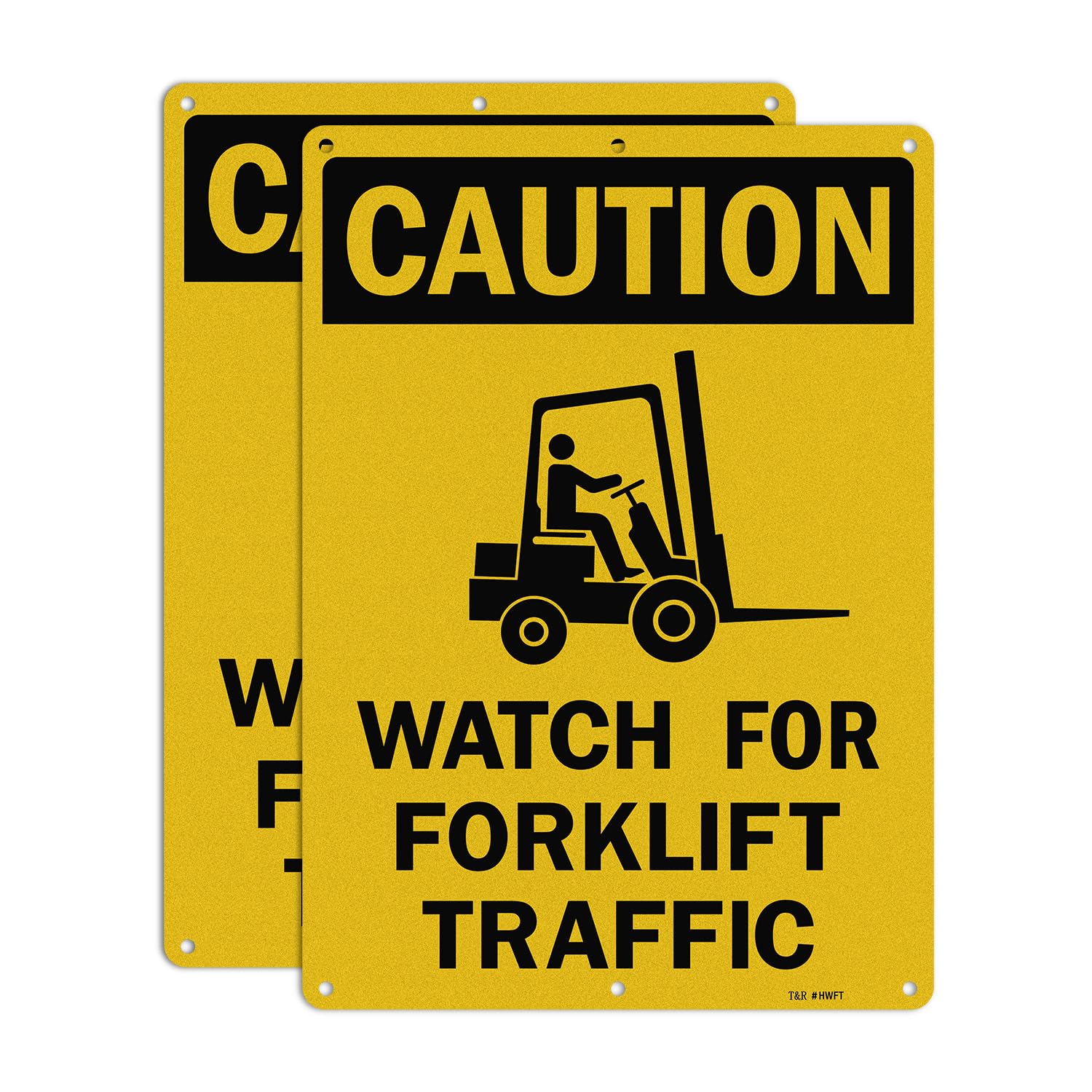 T&amp;R Large Watch For Forklift Traffic Sign - 2 Pack - 14 x 10 Inches Rust Free .040 Aluminum Reflective - UV Protected, Waterproof and Fade Resistant - 6 Pre-drilled Holes