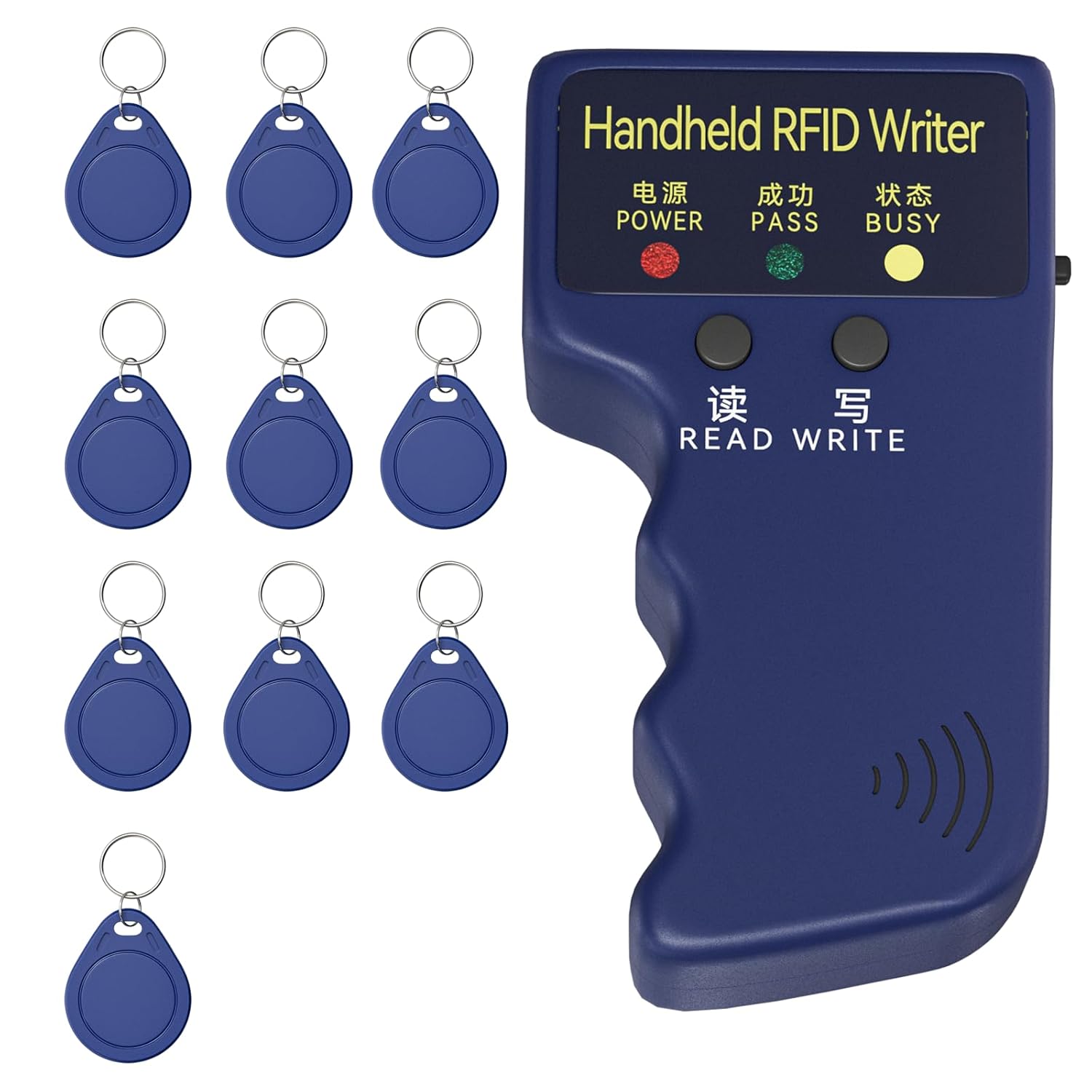 ZHAOYU Handheld 125KHz RFID Copier Reader Writer Duplicator with 10 Blank T5577 Keyfobs - Portable ID Card Cloner