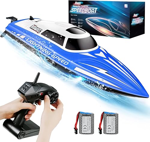 MAVREC TOYS Barco a control remoto barco de control remoto de 20 MPH para piscinas y lagos barco rápido de 24 GHZ con 2 baterías recargables para