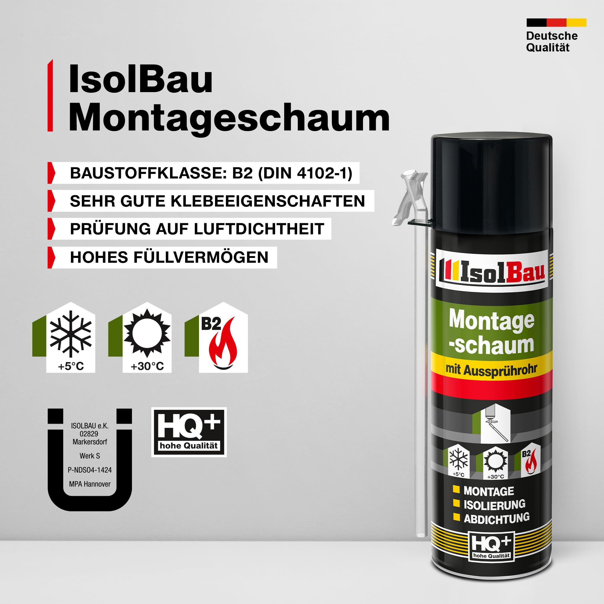 Isolbau B2 Montageschaum mit Aussprührohr - 30 x 500 ml PU-Bauschaum für Montage, Isolierung, Abdichtung, Innen & außen