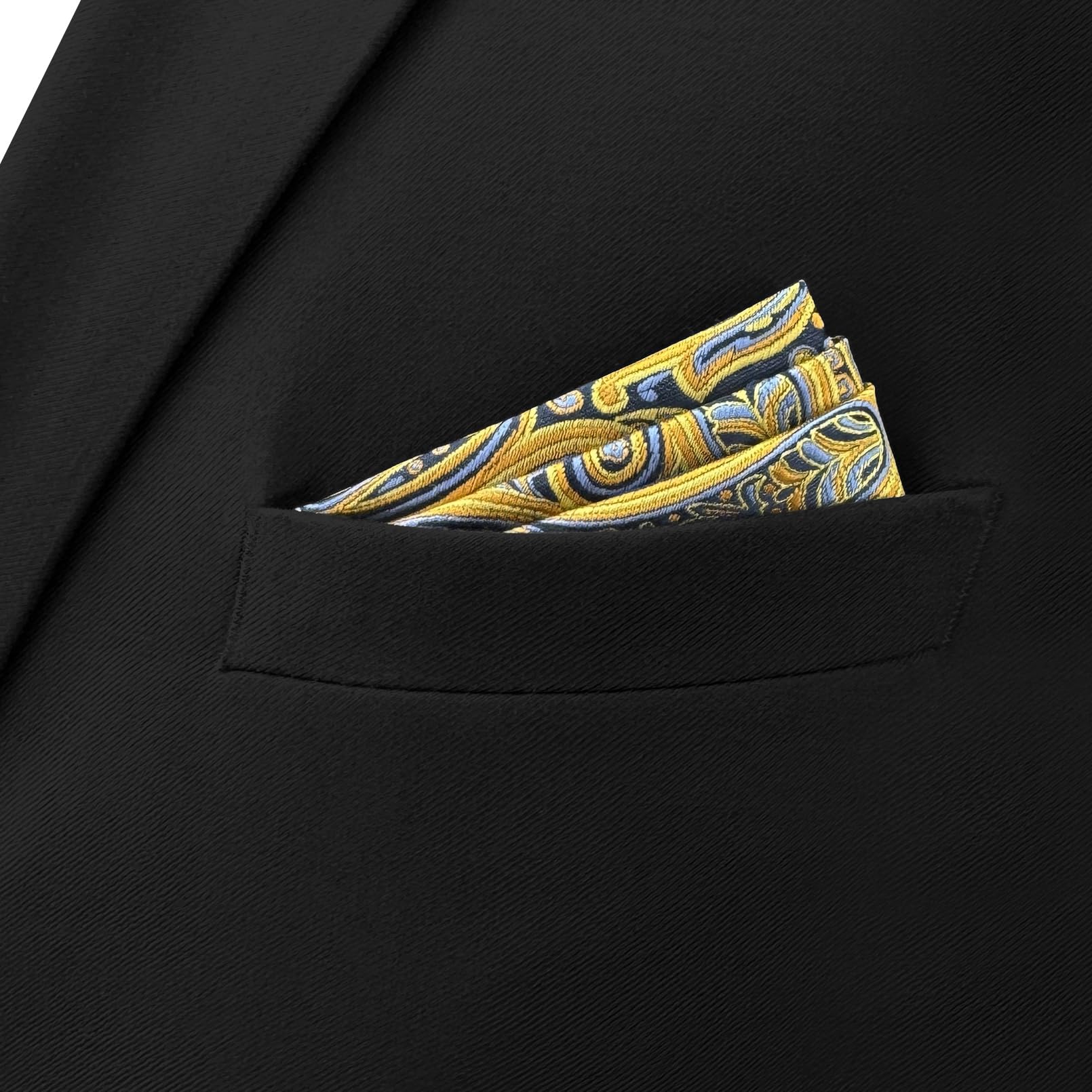 Corbatas de seda para hombre, color amarillo, mostaza, cachemira, bolsillo a juego, (12.6x12.6 Matching Pocket Square Only) 3