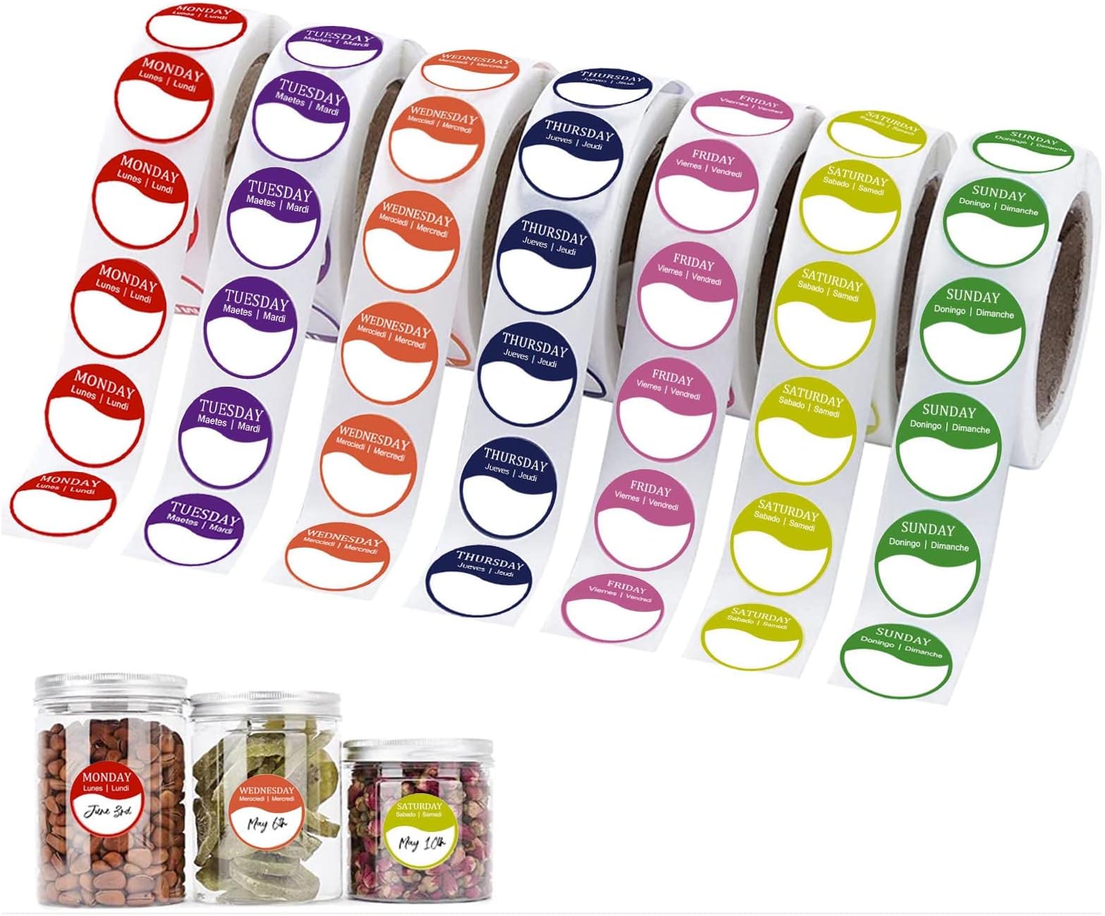 Days of The Week Stickers,3500 Food Labels Stickers (7 Rolls,500 Labels per Roll),Circular Full Week Day Dots Food Rotation Labels for Commercial Kitchen,Restaurants,and Catering Outlets