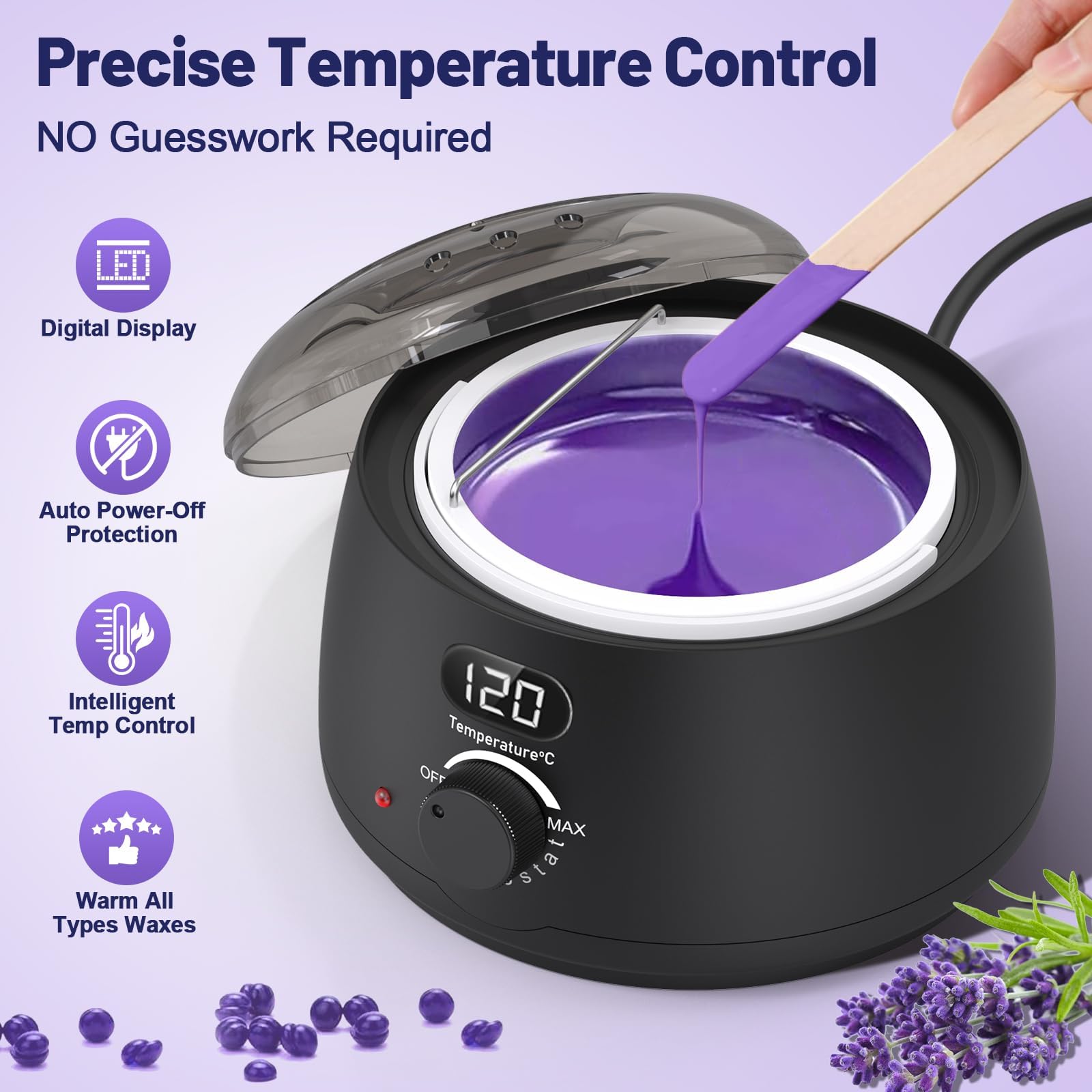 Chauffe Cire Epilation Kit D'épilation à la cire: Appareil a Cire avec LED Écran, 400g Epilation Perle, 30 Spatules, D'épilation à Domicile Kit Pour Tous Les Types de Cheveux