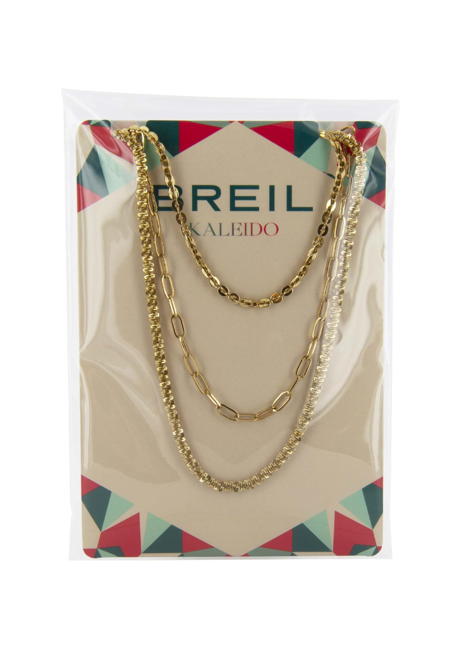 Breil - Collana da Donna Collezione KALEIDO - Gioielli Donna - Collana Donna Multigiro con Catene di Diverso Stile con Pietre, Allungabile -74 cm
