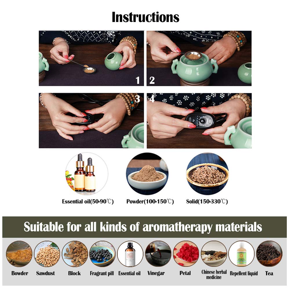 RXBFD Diffusore di Olio Essenziale in Ceramica, bruciatore di incenso Elettrico Regolabile con Temperatura di temporizzazione, Forno elettronico per aromaterapia in Legno di agar