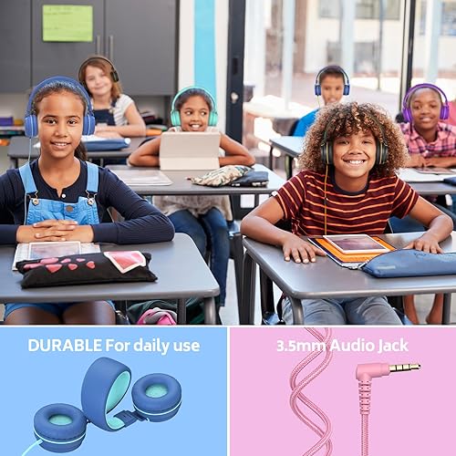 Miniatura 2 de AILIHEN Paquete de 5 auriculares para niños a granel para el aula escolar K-12, auriculares con cable con micrófono para estudiantes y niños con