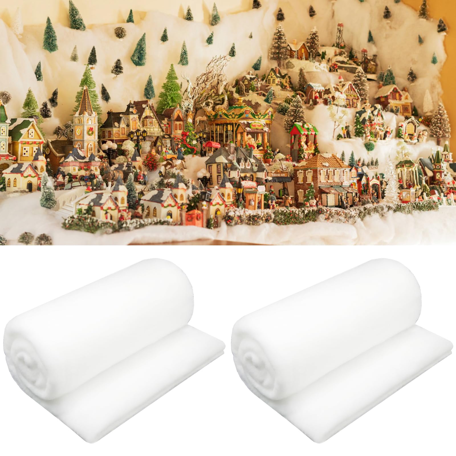 Pextian 2pcs Fake Snow Blanket, Snow Blanket for Christmas Village, Christmas Snow Blanket Roll, Artificial Snow Blanket for Xmas Decor(15.7In x 4.9Ft)