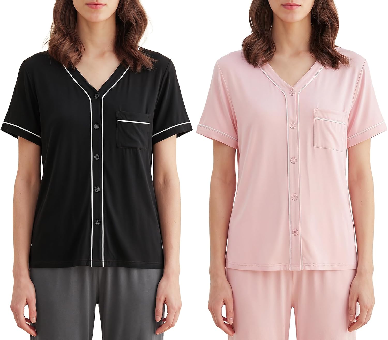 Latuza Women's Bamboo Viscose Pajama Top Short Sleeve Button Down Sleep Shirt