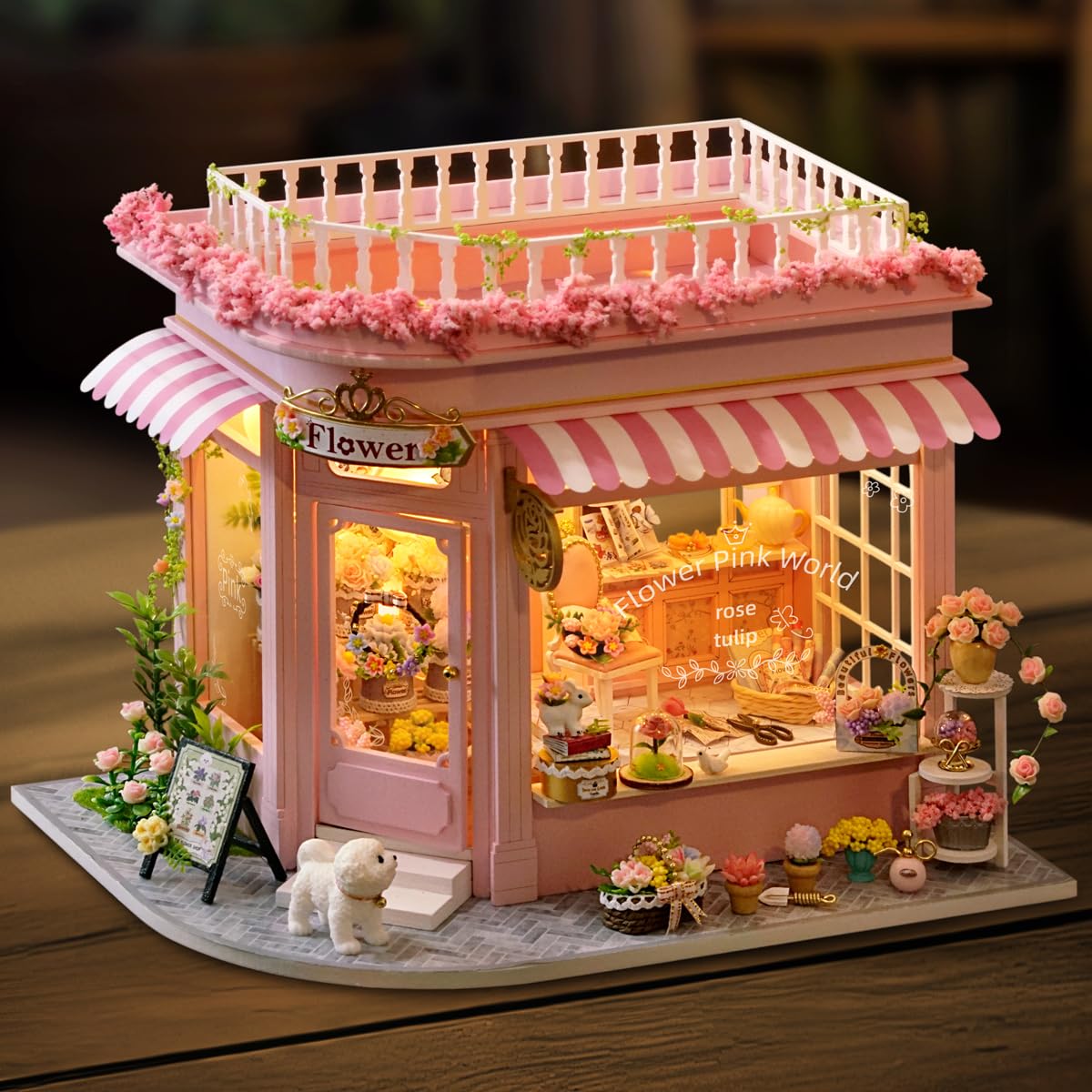 Amazon | CUTEROOM ドールハウス 初心者 木製 ミニチュア ピンクに咲く