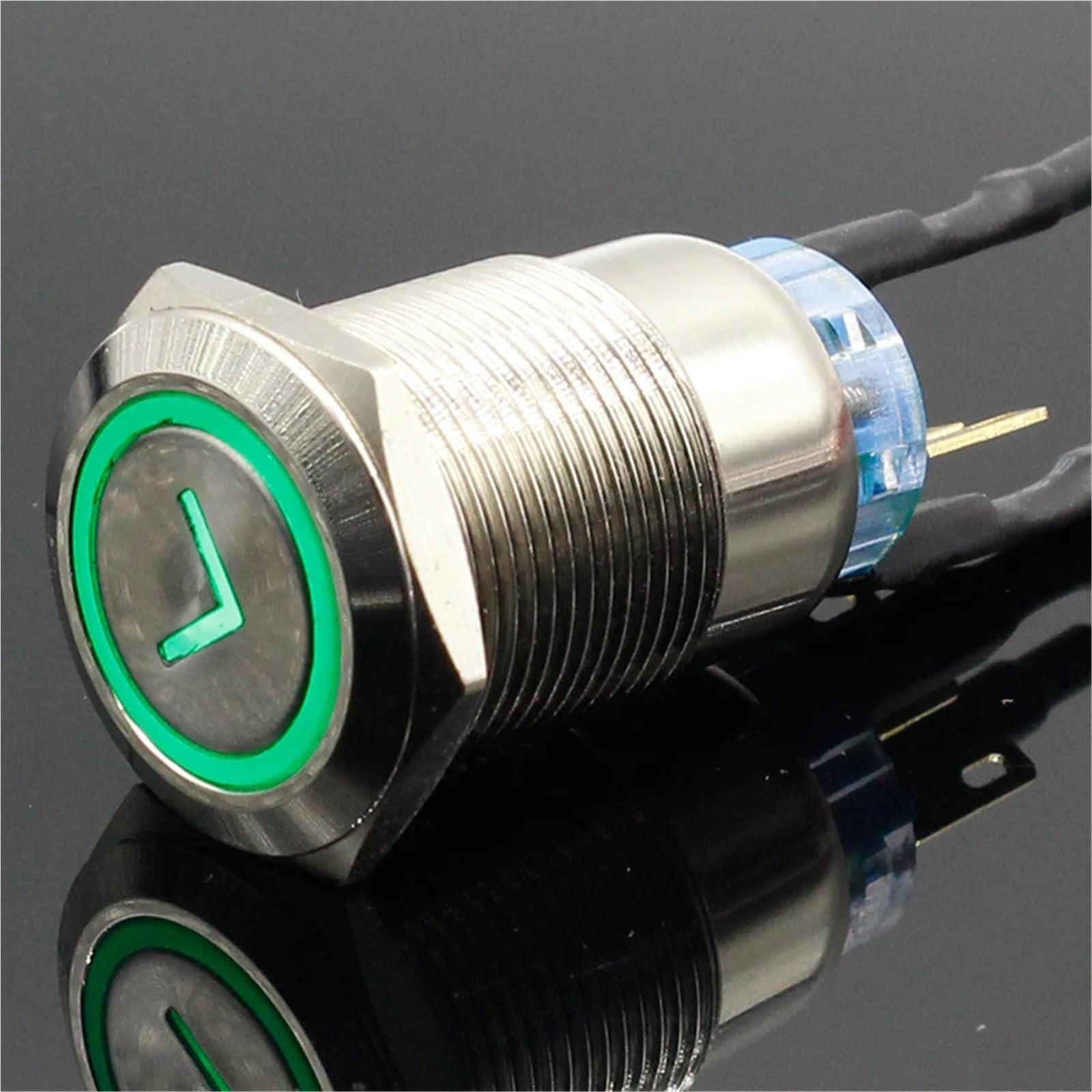 Interruttore a pulsante in ottone tipo L in metallo da 19 mm, illuminazione rotonda piatta, momentaneo, 1NO 1NC, 1 pezzo(Blue (arrow),Momentary,220V)