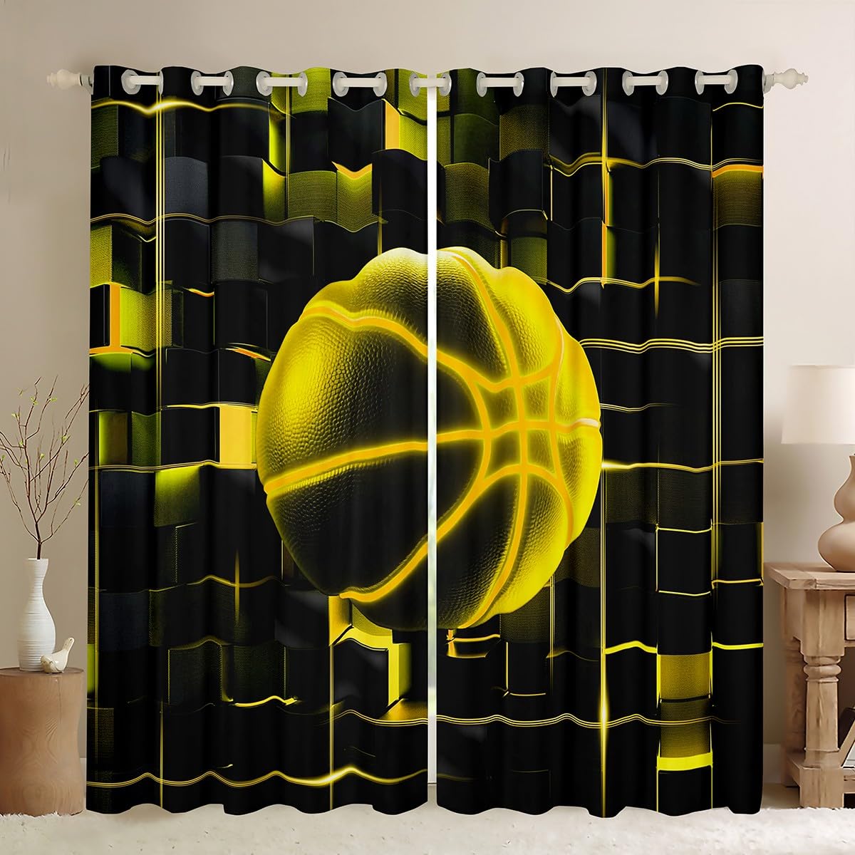 Rideau occultant 140x260 cm basketball jaune brillant Homewish