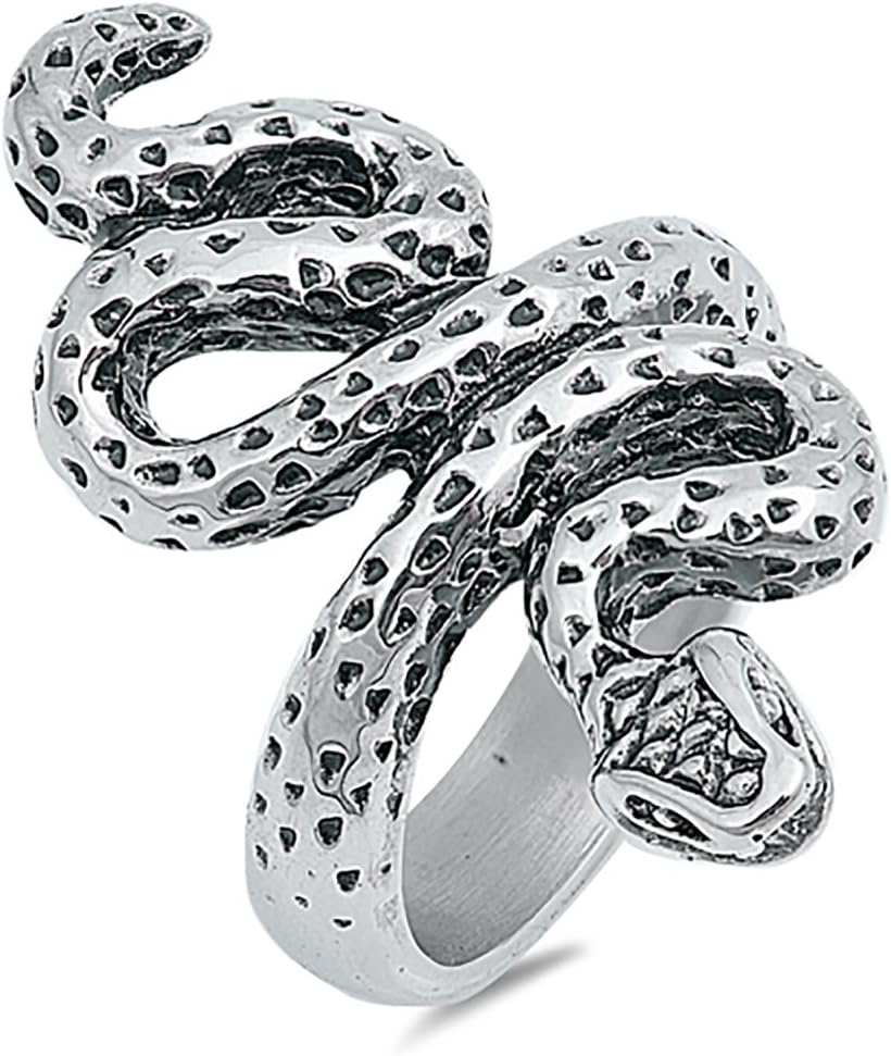 King Metals Stainless Steel Mens Womens Cobra Punk Snake Ring