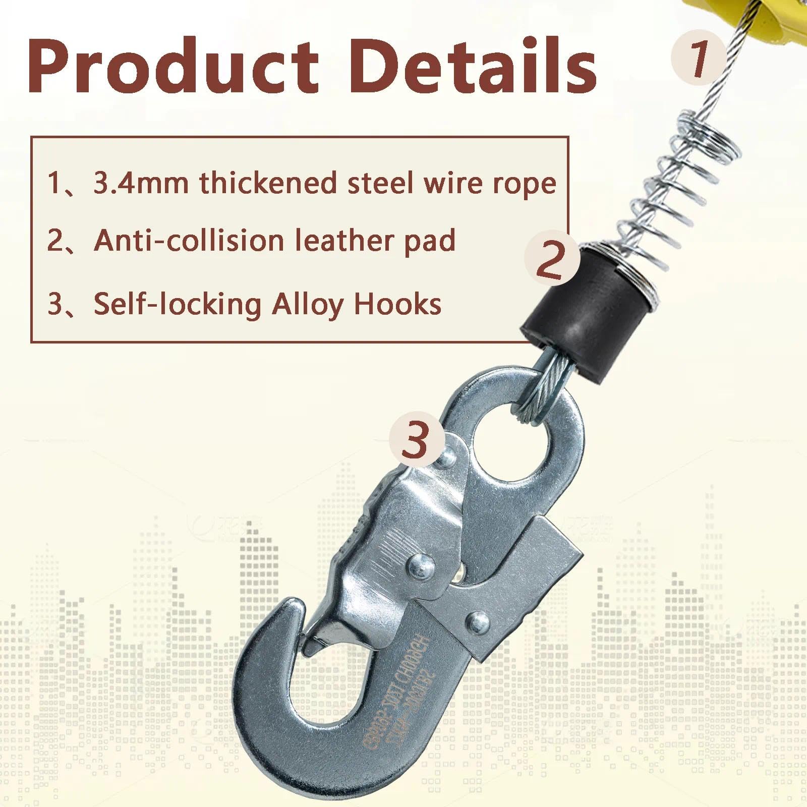 Linea de Vida Retractil Tejado 3-20m, Dispositivo Anticaida Retractil Homologado 150kg, Arnes Seguridad para Trabajo Altura/ Tejado con Cable 3.4 mm Diámetro (Amarillo, 7m) | Imprescindible para tejado y trabajo altura