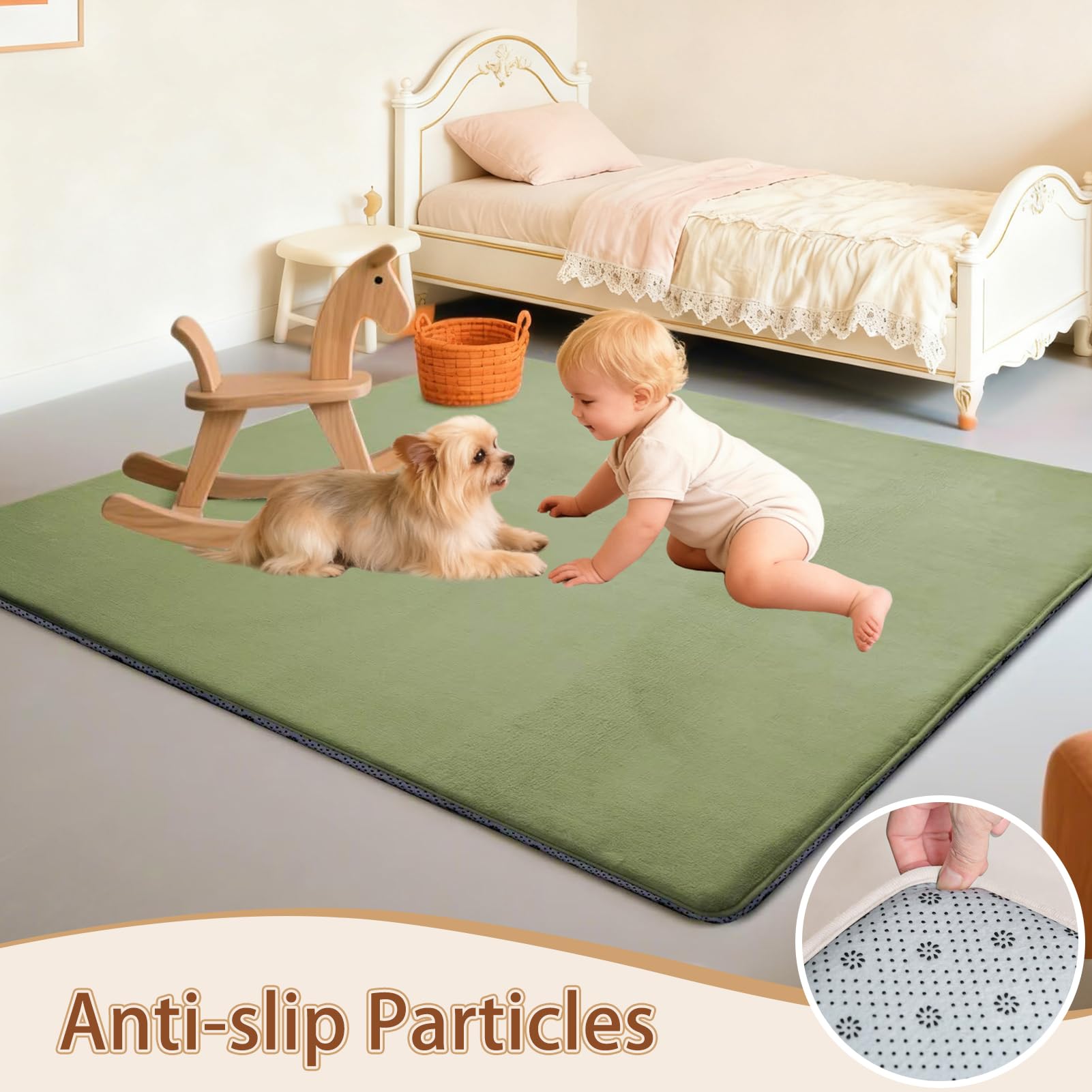 Tappeto Gioco Bambini 150 x 280 cm x2cm Extra Spesso Tappeto Gioco Neonato Impermeabile Tummy Time Neonati Verde Erba