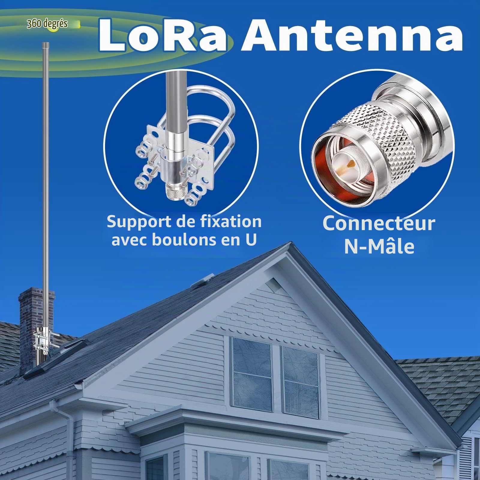 Bingfu Antenne Lora 868 MHz Extérieure N/RP-SMA/SMA Mâle 8dBi Câble 3 m | Fibre de Verre Étanche, pour Hotspot Helium, Passerelle LoRaWAN, Mineur Bobcat 300 RAK V2 Sensecap M1 Nebra MNTD SyncroBit