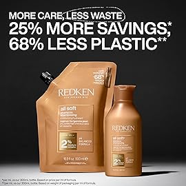 Redken All Soft Shampoo - Moisturizes & Hydrates Dry, Brittle Hair, Gently Cleanses and Softens, With Argan Oil, Safe For Color-Treated Hair, Refillable