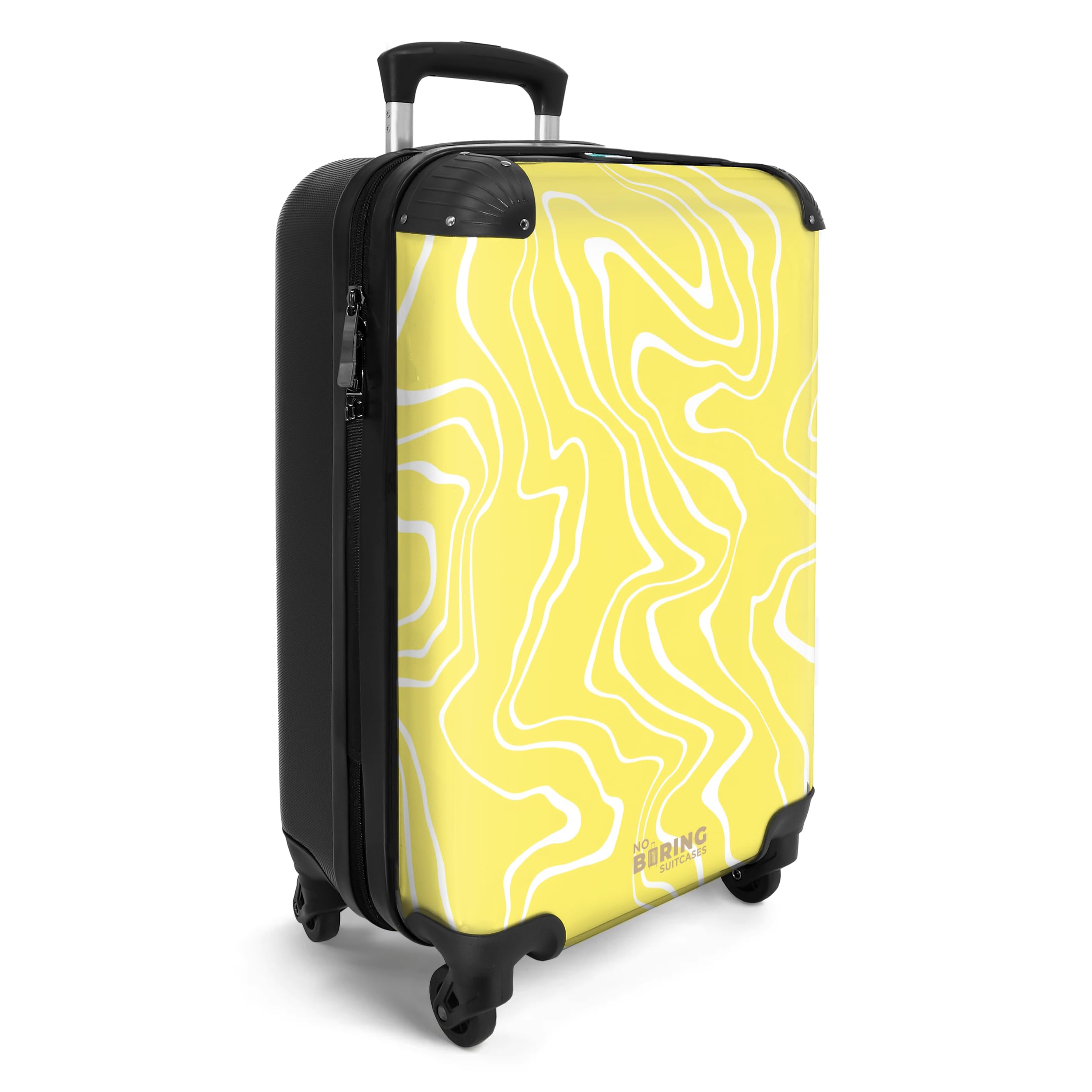 NoBoringSuitcases.com® Handgepäck Koffer 55x35x20 cm Trolley Reisekoffer Handgepäck-Koffer 4 Rollen Leicht Carry on Luggage Hartschalenkoffer Abstrakt - Gelb - Linien - Weiß