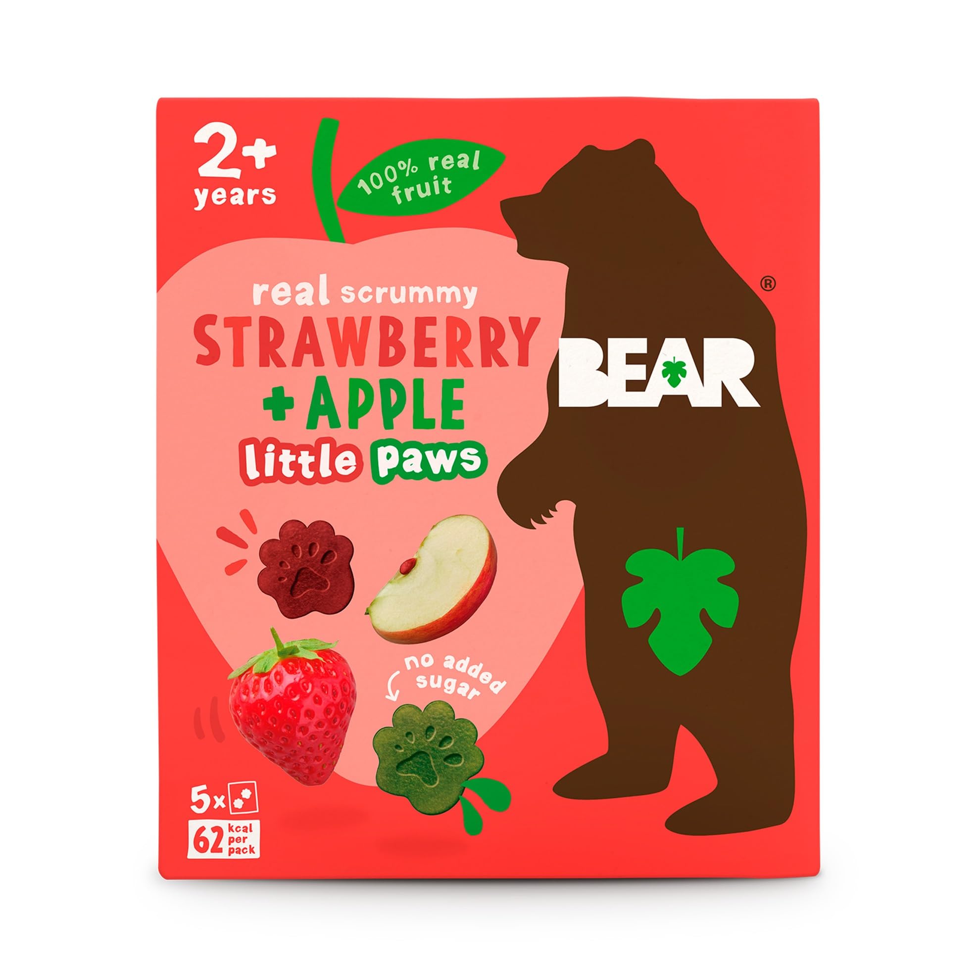 BEAR Strawberry & Apple Paws - Delicious Real Fruit - Suitable for 2+ years - Healthy - 20g (5 pack)