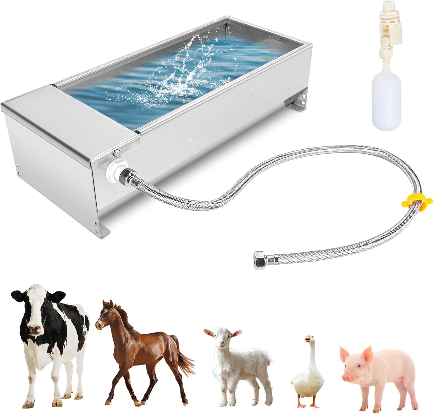 Float Drinking Bowl, Cattle Drinking Bowl, Large Capacity Automatic Water Dispenser 7.5L 304 Stainless Steel Self Filling for Dogs Horses Cows Goats