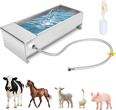 Float Drinking Bowl, Cattle Drinking Bowl, Large Capacity Automatic Water Dispenser 7.5L 304 Stainless Steel Self Filling for Dogs Horses Cows Goats