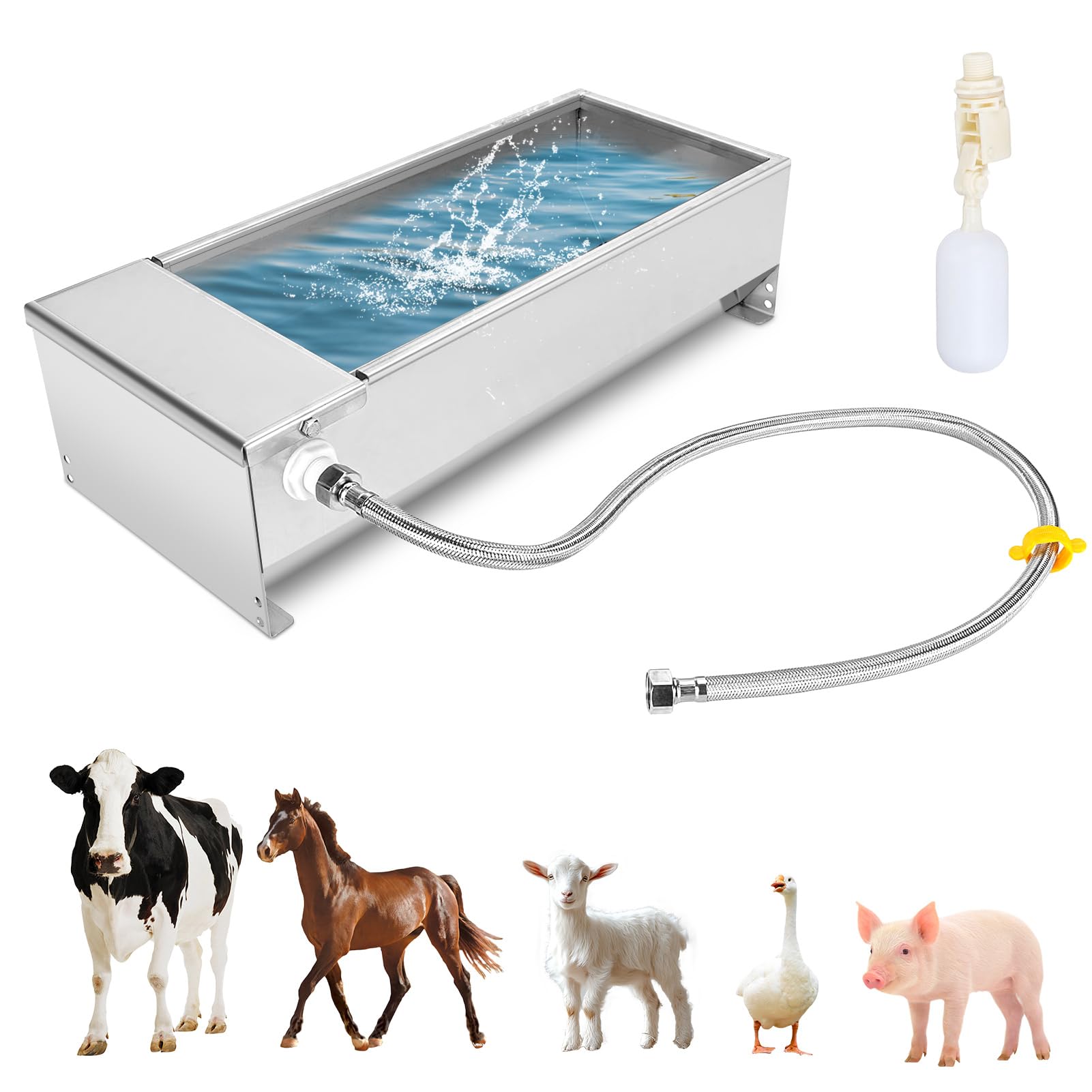 Ausla Float Drinking Bowl, 7.5L Cattle Drinking Bowl Large Capacity Automatic Water Dispenser 304 Stainless Steel Self Filling for Dogs Horses Cows Goats