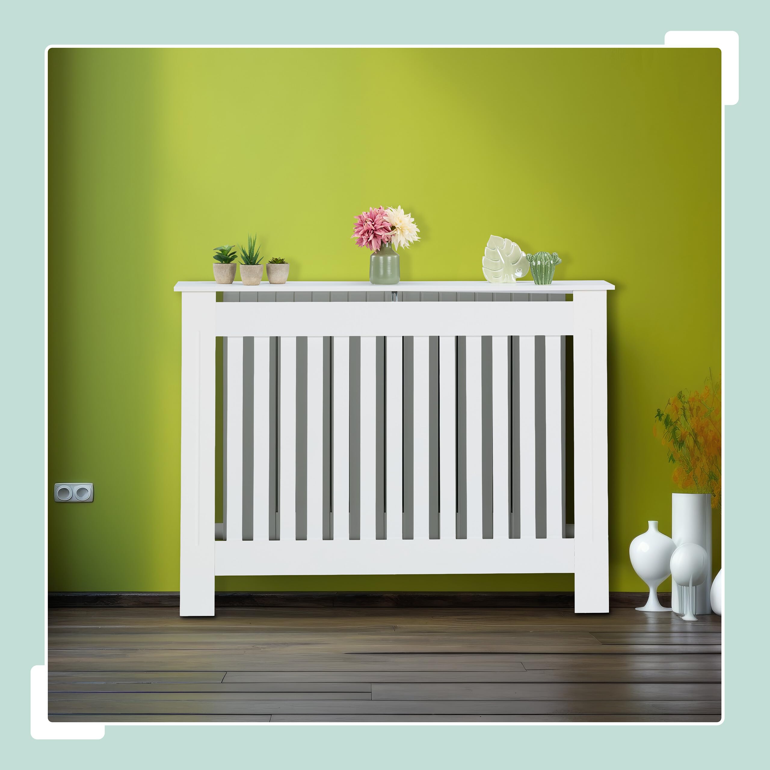 Relaxdays Cubre Radiador, Diseño Rústico, 83 x 112 x 19 cm, para Calefactores Antiguos, Cubreradiador, MDF, Blanco
