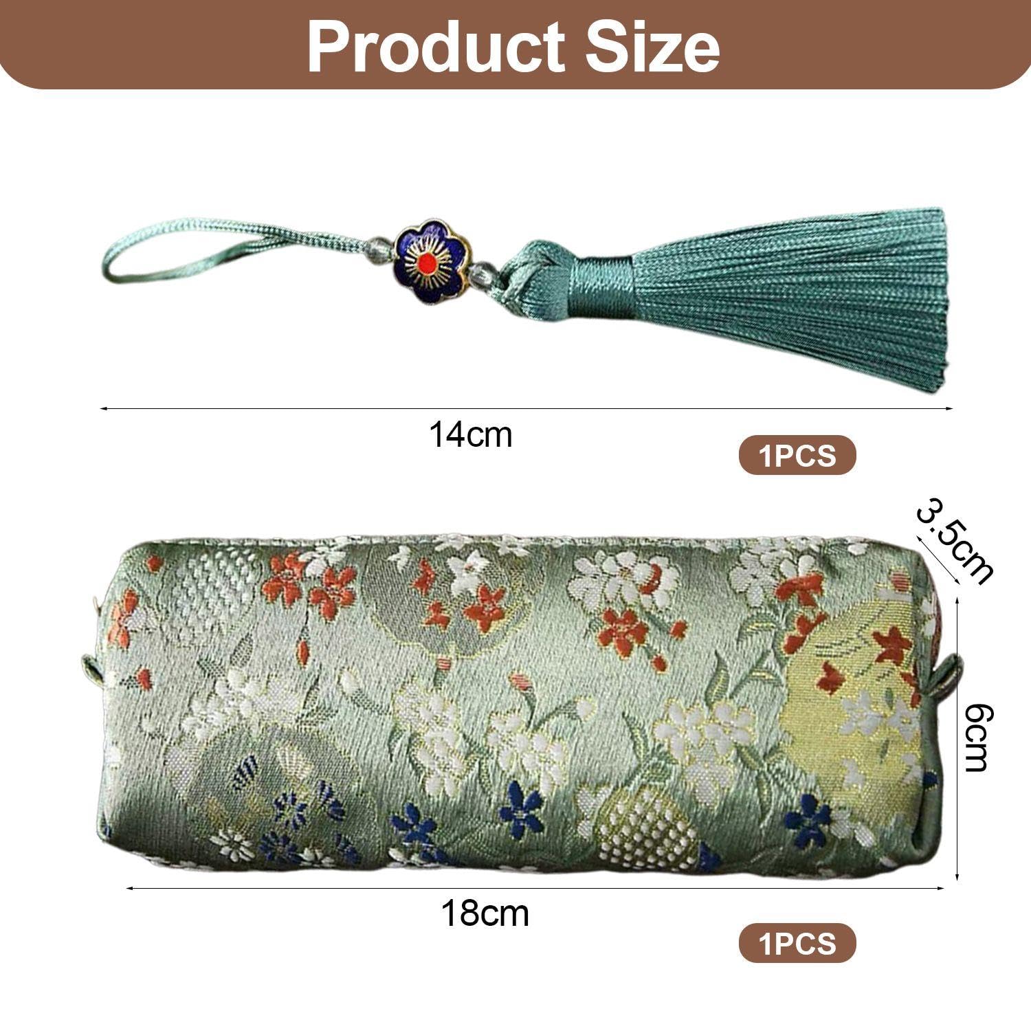 1 Piece Chinese Style Floral Pencil Case, 1 Piece Tassel Pendant, Floral Embroidered Stationery Bag, Office Storage Bag - Image 2