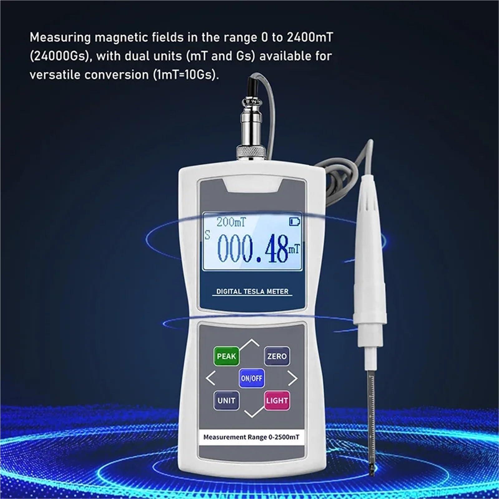 Medidor de campos electromagnéticos Medidor Digital De 0-2400mt, Imán Permanente, Gauss, Prueba Campo Superficie Flujo Magnético Portátil para construcciones(Accuracy2.0)